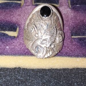 Stunning Mens Stering Silver And Black Onyx Ring Size 13. Navajo